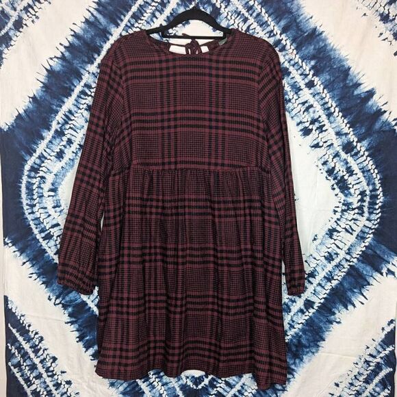 Wild Fable Red Plaid Babydoll Dress Small - Picture 1 of 10